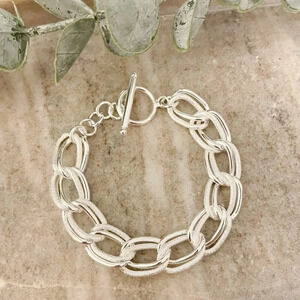 925 Sterling Silver Chunky Chain Link Toggle Bracelet Silver Statement Bracelet